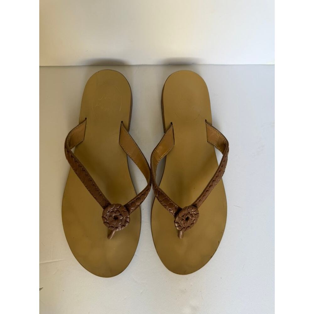 Jack Rogers Brown Leather Braided Thong Sandals Women’s Size 7